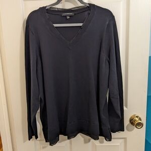 Lane Bryant black vneck sweater with chiffon accents, size 22/24